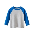 Kids long sleeve raglan T-shirt with light grey body and contrast royal blue sleeves - Heather Gray/Royal Blue / 90cm