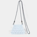 Mini transparent beaded crossbody bag with elegant silver metal ball chain strap - Clear