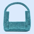 Detail of handmade turquoise beaded handbag featuring intricate woven resin beads - Light Blue