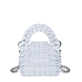 Chic transparent beaded mini crossbody bag with silver chain and top handle - Clear