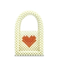 Mini handmade pearl handbag featuring a red beaded heart design and a square top handle - Off White