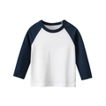Kids long sleeve raglan t-shirt in white and navy blue cotton fabric - Off-white/Royal Blue / 90cm