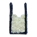 Handmade pearl beaded handbag with black and white floral woven pattern for women - Black and White