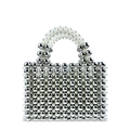 Sac à main perlé fait main avec perles en métal argenté et perles blanches élégantes - Blanc