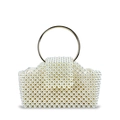 Detailansicht der weißen Perlen-Handtasche mit rundem goldenem Metallgriff und Reißverschluss - Weiß