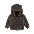 Dark brown fleece hooded jacket for toddlers with 3D bear ears and chest embroidery - Dark Coffee