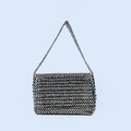 Détail d'un sac à bandoulière fait main en perles argentées avec perles cylindriques - Argenté