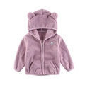 Pink fleece toddler hoodie with cute 3D bear ears and embroidered patch detail - Purple
