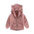 Pink fleece hoodie for kids with cute bear ears and embroidery on soft fabric - Pink