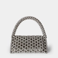 Sac à main en perles argentées fait main avec tricot évidé et détails métalliques - Argenté