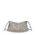 Bolso de cuentas plateadas tejido a mano con rejilla metálica y bolsa interior de raso - Plateado