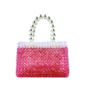 Bolso cuadrado de cuentas degradadas rosa y claro con elegante asa de perlas blancas - Rosa
