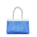 Bolso de cuentas azul degradado hecho a mano con elegante asa de perlas grandes - Azul