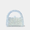 Bolso de cuentas hecho a mano con perlas acrílicas irisadas y asa redonda superior - Blanco AB