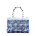 Bolso artesanal de cuentas violetas degradadas con elegante asa de perlas - Gris