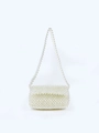 Handmade pearl beaded flap tote bag with elegant woven resin pearls for women - White