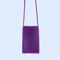 Detailed view of handmade purple beaded crossbody bag featuring woven acrylic pearls - Purple