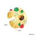 Dettaglio anello martellato dorato con perline colorate e info taglia 7 peso 6,2g - Stile Pietre Multicolore Martellate Vintage (RI1675M7G)