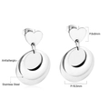 Silver stainless steel heart earrings with double circular disc tassels for women - Heart Double Circle Silver (EA529001S)