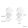 Gold-plated stainless steel geometric earrings with three layered square diamond pendants - Triple Square Rhombus Silver (EA544301S)
