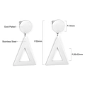 Silver geometric stainless steel earrings with triangle pendants and circle studs - Round Stud Hollow Triangle Silver (EA545301S)