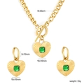 Vintage OT buckle gold heart pendant necklace and earrings set with green gemstones - Gold Green Zirconia Heart Style (SE26580JG)