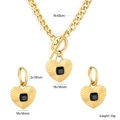 Detailed view of heart-shaped gold jewelry set with black zircon and toggle clasp - Gold Black Zirconia Heart Style (SE26580BG)