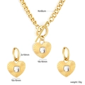 Detailed view of gold OT buckle necklace and heart earrings set with white gems - Gold White Zirconia Heart Style (SE26580AG)