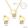 Three-tone stainless steel jewelry set with Roman numeral rings necklace and earrings - Tricolor Roman Numeral Ring Style (SE265701G)