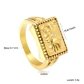 Classic gold-plated stainless steel signet ring with vintage relief design and beaded texture - US 6 / Tribal Figure Relief Style (RI147806-8G)