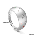Polished stainless steel wide band ring with colorful starburst inset gemstones - US 6 / Silver Multi-color Zirconia Star Style (RI1458M6-9S)