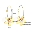 Détail de boucles d'oreilles fleurs plaquées or 18 carats avec perles et dimensions - Créoles Fleurs de Perles en Acier Inoxydable Doré (EA56730AG)