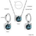 Détails d'un ensemble collier et boucles d'oreilles carrés en cristal bleu-vert - Style Bleu Clair Carré Argenté (SE25670RS)