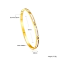 Detail of 18K gold plated stainless steel bangle with white shell inlay and crystals - Gold Mother of Pearl Triple Zircon Style (BR922901G)
