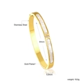 Macro detail of 18K gold plated bangle showing white shell inlay and size 64mm - Gold Mother of Pearl Triple Zircon Wide Style (BR923001G)