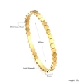 Detail of 5mm wide honeycomb pattern gold plated stainless steel bangle with dimensions - Gold Honeycomb Hexagon Style (BR923201G)