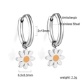 Detailed size view of daisy pendant earrings in hypoallergenic stainless steel - Daisy Hoop Style (EA58430AS) / 2x13mm / Silver