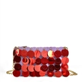 Glitzernde Pailletten-Schultertasche mit großen roten Pailletten und Goldkette in Hellviolett - Rot