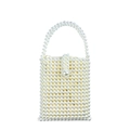 Handmade white pearl beaded square tote bag with elegant satin drawstring inner liner - Faux Pearl Beaded Handbag / White