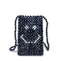 Handmade black beaded crossbody bag with white smiley face pattern and strap - Black