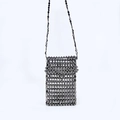 Handgemaakte gunmetal kralen crossbody tas voor mobiele telefoon met metalen vlecht - Grijs