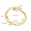 Detailed view of double-layer stainless steel gold plated bracelet with heart and bead charms - Gold Double Layer Heart Style (BR235901G)