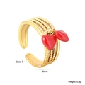 Detail view of gold stainless steel ring showing size 7 measurements and red heart charms - Gold Bead Chain Double Red Heart (RI1660E7G)