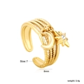 Detail of 18k gold plated open ring featuring tassel star and moon charms with beaded bands - Gold Beaded Star Moon (RI166047G)