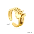 Detail of adjustable gold ring with dangling heart and cherry charms on beaded bands - Gold Beaded Heart Cherry (RI166037G)