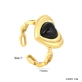 Detailed view of gold heart ring with black agate inlay and chain design dimensions - Size 7 (Adjustable) / Gold Black Agate Heart Style (RI1761B7G)
