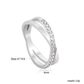 Close-up of 6mm wide criss-cross ring showing cubic zirconia detail and size specs - Silver Double Layer Cross Zirconia (RI138207S)