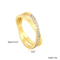 Golden crisscross ring with micro-pave cubic zirconia stones in minimalist 6mm style - Gold Double Layer Cross Zirconia (RI138207G)