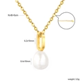 Collana vintage francese in acciaio inossidabile placcato oro 18k con perla d'acqua dolce - Stile Pendente Perla Ovale Cavo (NE2G400AG)