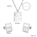 Detail showing rectangular geometry necklace and earrings set with white shell inlay - Silver Vertical Rectangle Mother of Pearl Set (SE26100AS)